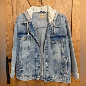 Free People Blue Jean Jacket with Gray Hood